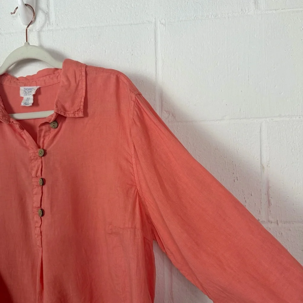 Sigrid Olsen Popover Tunic 100% Linen Roll Tab Sleeves‎ Beach Coastal Earthy 1X - Picture 6 of 15